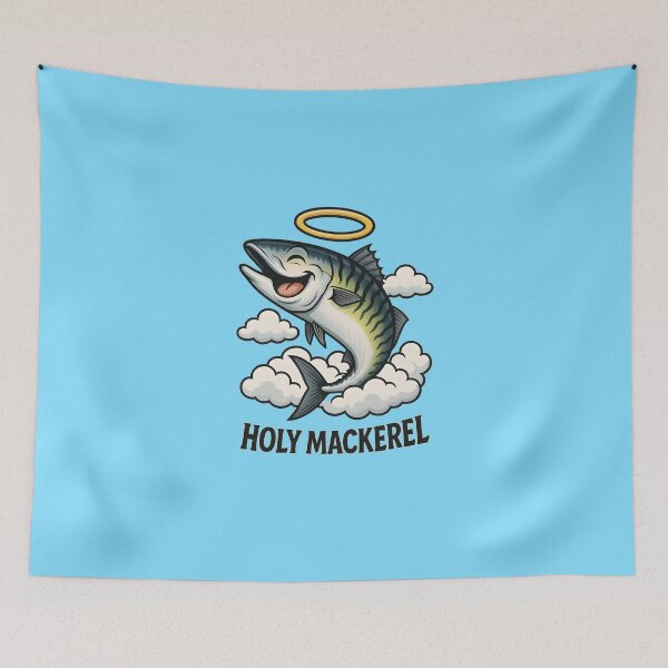 Item preview, Funny Holy Mackerel T-Shirt – Laughing Fish Cartoon with Halo & Clouds | Cool Comic Vector Art designed and sold by WAUZ.