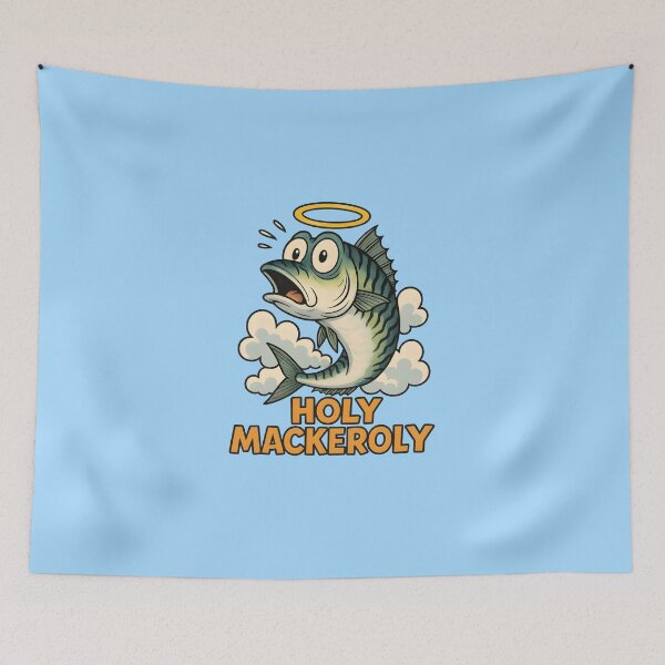 Item preview, Holy Mackeroly Funny Fish Cartoon Shirt – Cool Comic Vector with Halo & Clouds designed and sold by WAUZ.
