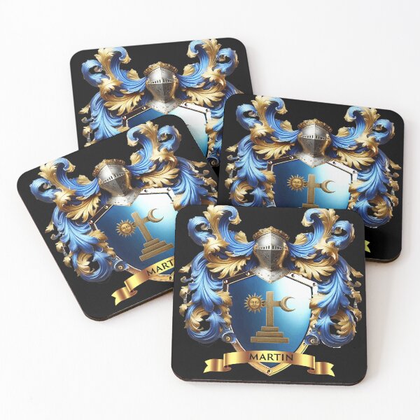 Item preview, Martin Family Crest  Blue Shield with Golden Cross, Sun & Moon designed and sold by Highlandkings.