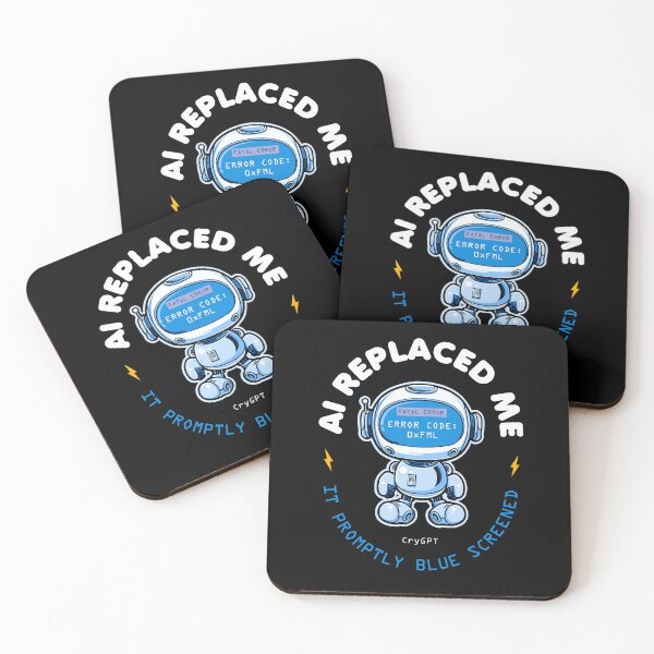 Artikelvorschau, KI hat mich ersetzt. Es wurde umgehend ein Bluescreen angezeigt. Niedliches Roboterdesign. Lustiger Tech-Humor für Programmierer und IT-Nerds entworfen und verkauft von Uppercase Tees.