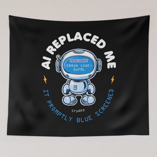 Item preview, AI Replaced Me It Promptly Blue Screened Cute Robot Design Funny Tech Humor for Programmers & IT Nerds designed and sold by Uppercase Tees.