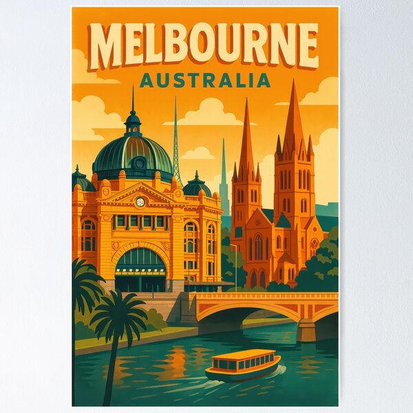 Item preview, Traveling MELBOURNE - Australia  Vintage Poster designed and sold by Polygonist.