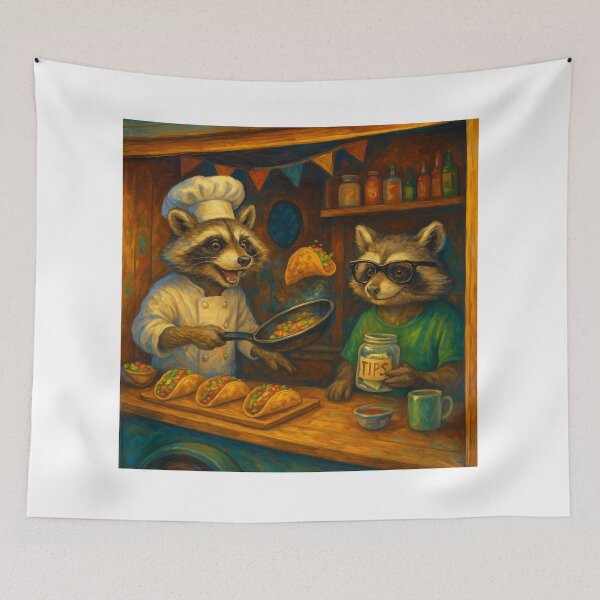 Item preview, Taco Truck Raccoons in Full Swing designed and sold by ArtframeAnimals.