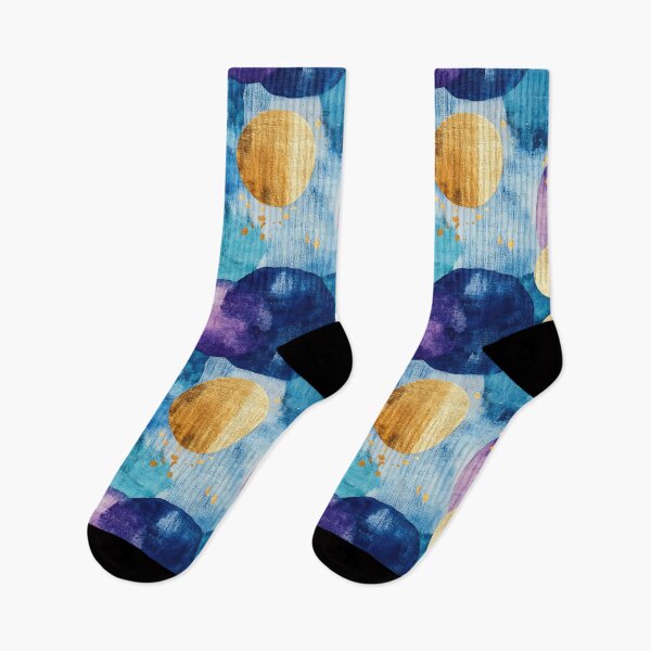 Item preview, Abstract Gold and Blue Watercolor Circles Pattern designed and sold by SylvieVibes.