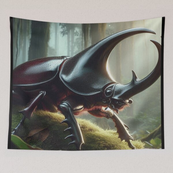 Item preview, Horned Beetle in 70s Macro Lens – Retro Forest-Inspired AI Artwork for Nature and Animal Lovers on Clothing & Accessories designed and sold by knalpot-design.