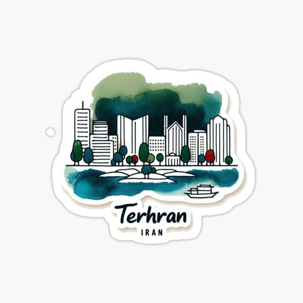 Item preview, Tehran Iran Watercolor Minimalist Cityscape Sticker,   designed and sold by PaintMeWorld.