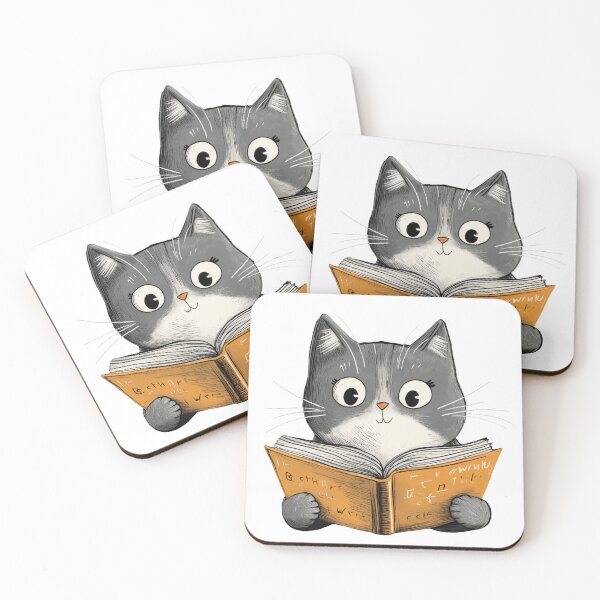 Item preview, Whiskers & Words – Cute Cat Reading Illustration designed and sold by MelaDizayn.