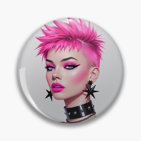 Item preview, Punk Girl with styled pink hair and make up. Rebellious woman with big earrings and spike choker. Female rock designed and sold by GennyBunny.