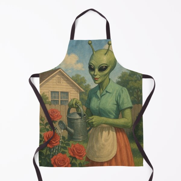 Item preview, Alien lady in the 50s waters the roses in her garden designed and sold by crazypattern.