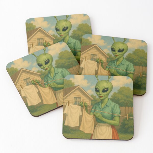 Item preview, A 50's alien lady hangs out laundry in her garden designed and sold by crazypattern.