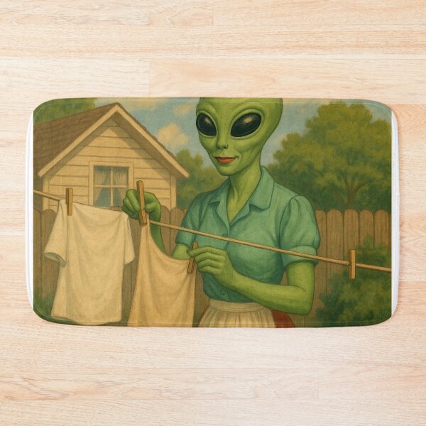 Item preview, A 50's alien lady hangs out laundry in her garden designed and sold by crazypattern.