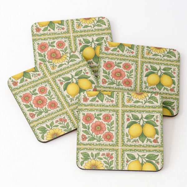 Item preview, Mediterranean Lemons and Floral Vintage Tile Pattern designed and sold by weirdfishes123.