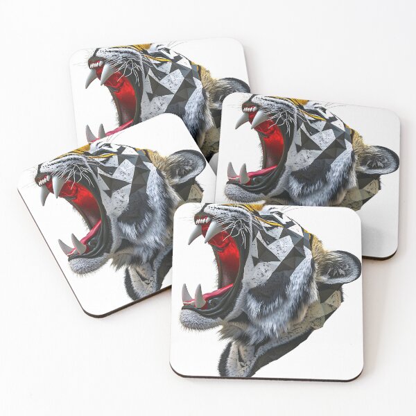 Item preview, Roaring Tiger head in geometric style, exotic cat lovers T-shirt designed and sold by PeffysArt.