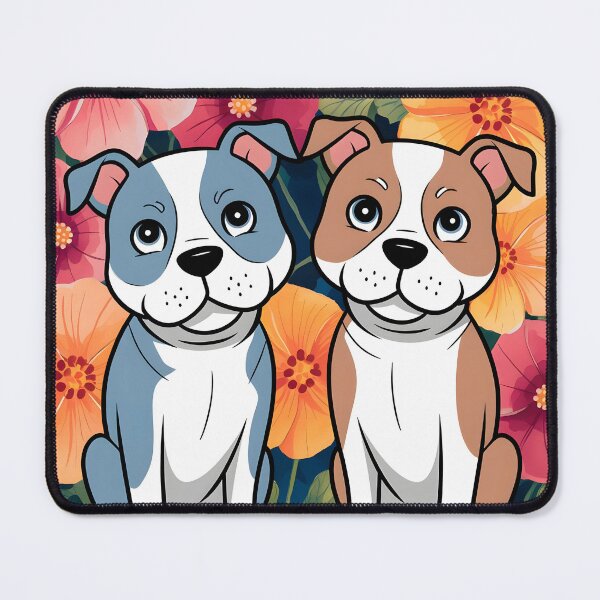 Item preview, Two cute pitbull puppies against a floral colorful backdrop designed and sold by EmeraldeaArt.
