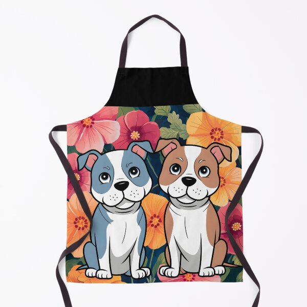 Item preview, Two cute pitbull puppies against a floral colorful backdrop designed and sold by EmeraldeaArt.