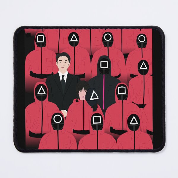 Aperçu de l'œuvre Recruteur de Squid Game, Kang No-eul, l'officier masqué et les gardes roses Netflix créée et vendue par KamiTrendz.