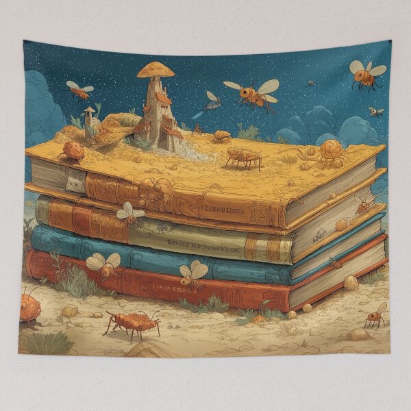 Item preview, Fantasy Book Stack TCG Playmat – Whimsical Insect World with Magical Library Vibes designed and sold by GenXSchematic.