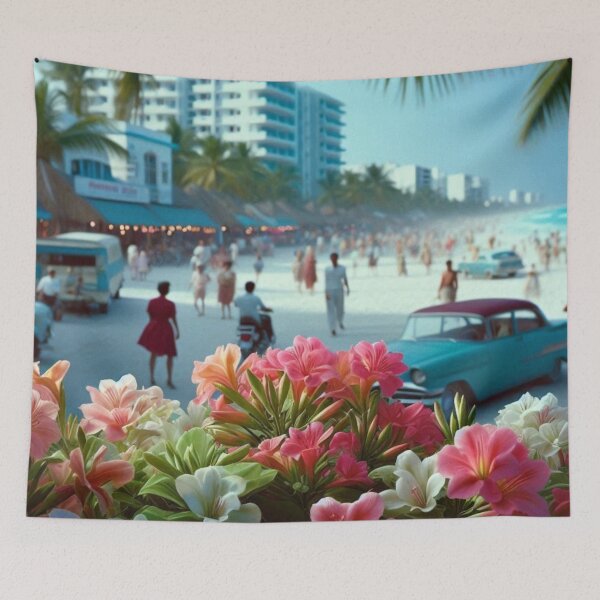 Item preview, Cancun City in 60s Daylight Style – Retro AI Artwork with Floral Accents for City and Nature Lovers on Apparel & Gifts designed and sold by knalpot-design.