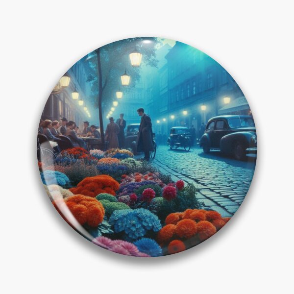 Item preview, Košice City at Night in 60s Retro Style – Vintage AI Art with Floral Touches for Clothing and Urban Design Lovers designed and sold by knalpot-design.