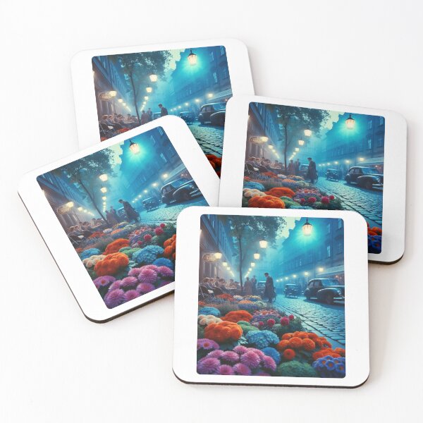 Item preview, Košice City at Night in 60s Retro Style – Vintage AI Art with Floral Touches for Clothing and Urban Design Lovers designed and sold by knalpot-design.