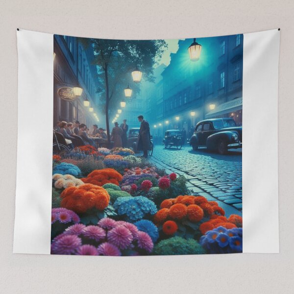 Item preview, Košice City at Night in 60s Retro Style – Vintage AI Art with Floral Touches for Clothing and Urban Design Lovers designed and sold by knalpot-design.