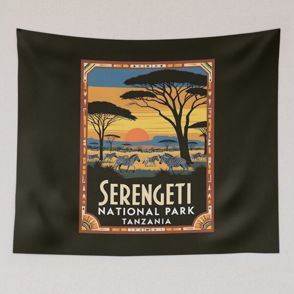 Item preview, A Vintage Illustration of Serengeti National Park - Tanzania  designed and sold by GoodOldVintage.