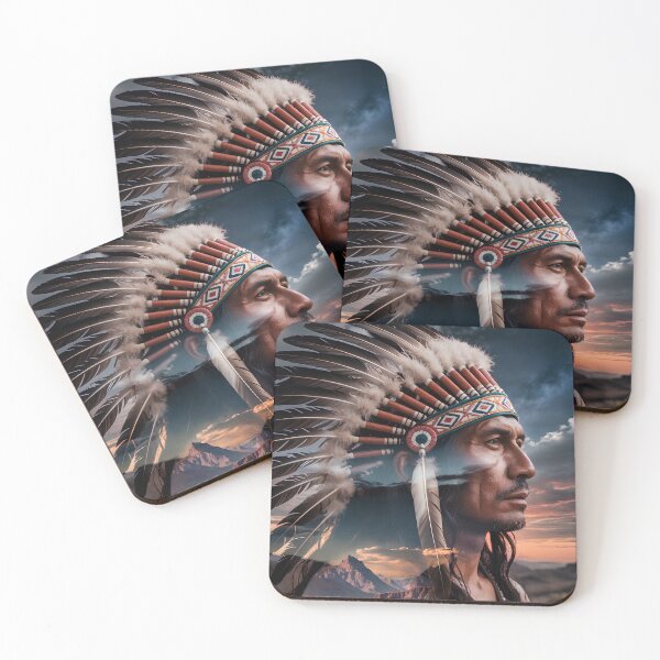 Item preview, Native American Chief Double Exposure Poster. Spiritual Tribal Art with Desert Landscapes designed and sold by paulo silveira.