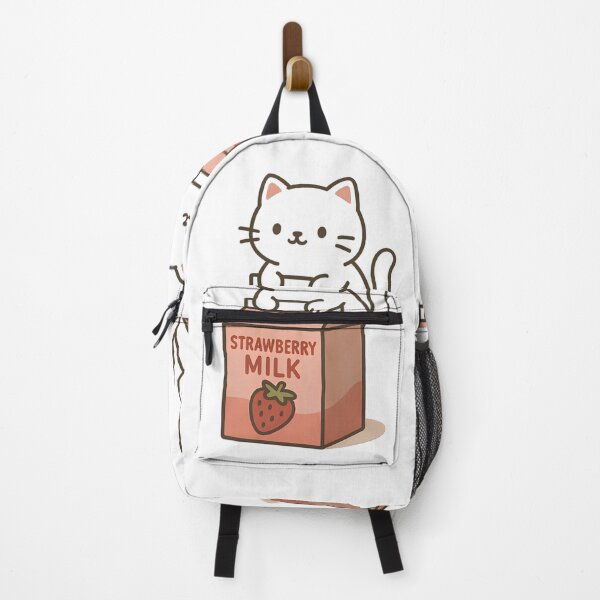 Item preview, Cute White Cat Sitting on Strawberry Milk Carton Illustration designed and sold by Amr Siam.