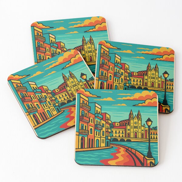 Item preview, Digital Retro Pop Art of Sliema | Colorful Malta Coastline in Vintage Style | Bold and Playful Sliema Cityscape Design | 80s-Inspired Coastal Vibes | Vibrant Island Energy designed and sold by PaintedPixels01.