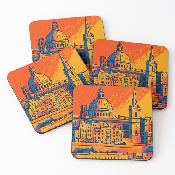 Item preview, Digital Retro Pop Art of Valletta | Colorful Malta Cityscape | Vintage Travel Aesthetic | Bold Valletta Architecture in Retro Style | Mediterranean Charm in Pop Art Colors designed and sold by PaintedPixels01.