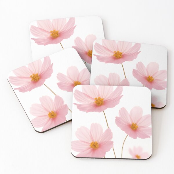 Item preview, Delicate pink cosmos flowers with yellow centers and slender stems against a white background soft natural floral beauty and botanical detail designed and sold by homydesign.