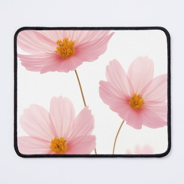 Item preview, Delicate pink cosmos flowers with yellow centers and slender stems against a white background soft natural floral beauty and botanical detail designed and sold by homydesign.