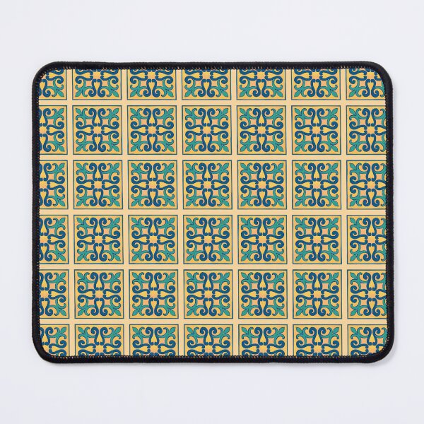 Item preview, A single square decorative tile with an intricate blue and teal pattern on a yellow background designed and sold by homydesign.