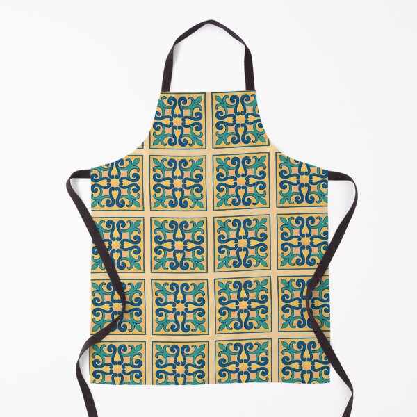 Item preview, A single square decorative tile with an intricate blue and teal pattern on a yellow background designed and sold by homydesign.