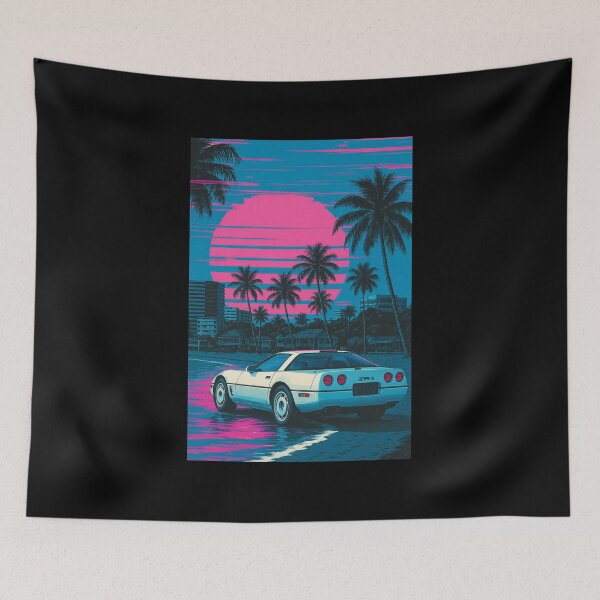 Item preview, Retro C4 Corvette ZR-1 Cruising a Neon Beach Sunset designed and sold by TheArtOfCar.