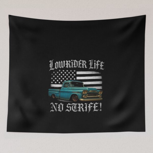 Item preview, Lowrider Life No Strife Vintage Chevy Pickup with Black and White American Flag designed and sold by TheArtOfCar.
