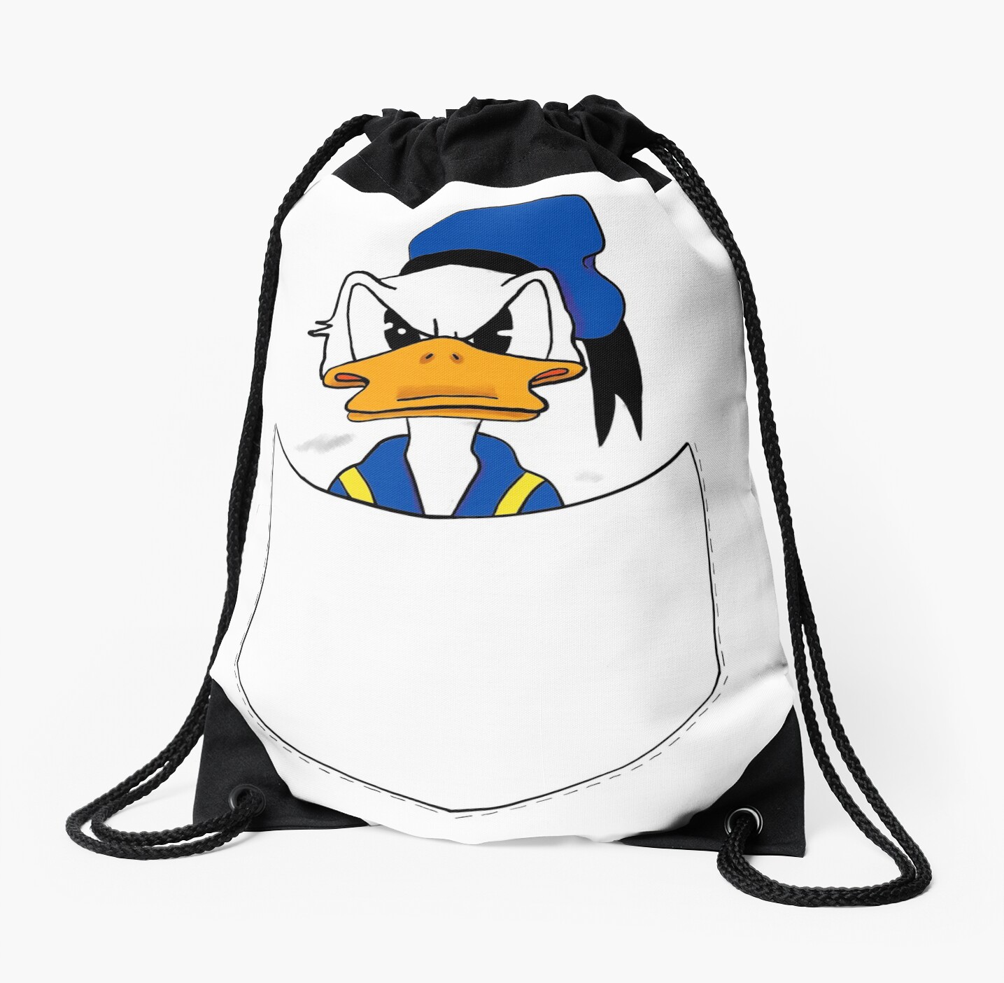 "angry Donald Duck in a pocket" Drawstring Bag by Kartoshenyka Redbubble