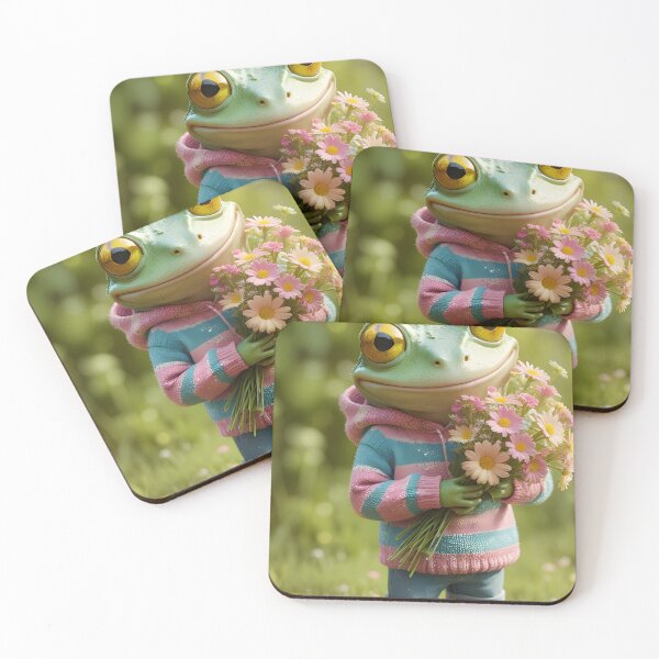 Item preview, Frog in Hoodie with Daisy Bouquet designed and sold by ACuriousshoppe.