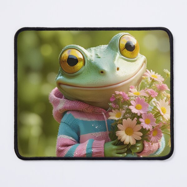 Item preview, Frog in Hoodie with Daisy Bouquet designed and sold by ACuriousshoppe.