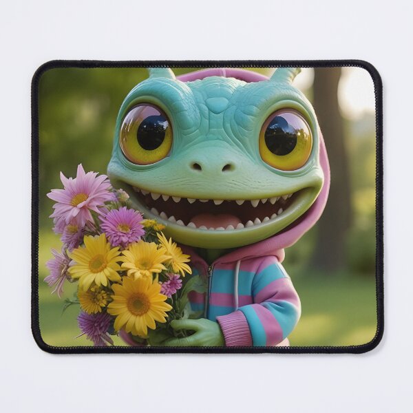 Item preview, Happy Monster's Day: Alien with Daisy Bouquet designed and sold by ACuriousshoppe.
