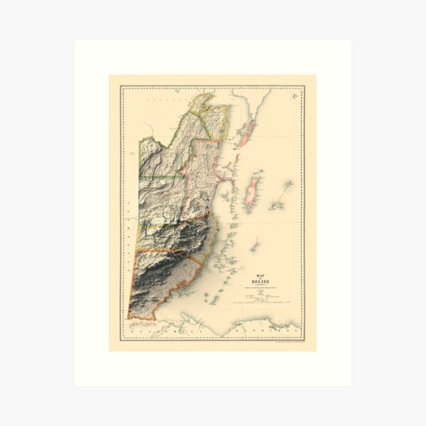 Item preview, 1912 Belize Shaded Relief 3D Map digitally-rendered designed and sold by ThinkAboutMaps.
