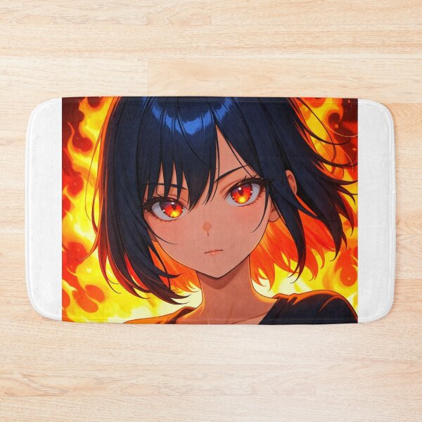 Item preview, Inner Fire: Anime Girl with Intense Gaze and Flame Background designed and sold by YumeKitsune.
