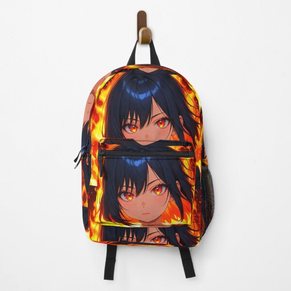 Item preview, Inner Fire: Anime Girl with Intense Gaze and Flame Background designed and sold by YumeKitsune.