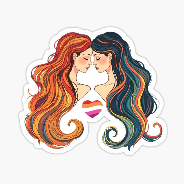 Aperçu de l'œuvre Femmes LGBTQ aux cheveux longs se faisant face créée et vendue par LOVE ART DESIGNS .