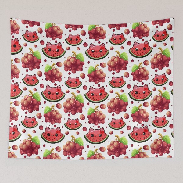 Item preview, Cute Watermelon Cat and Raspberry Seamless Pattern designed and sold by Anastasiia Yurevych.