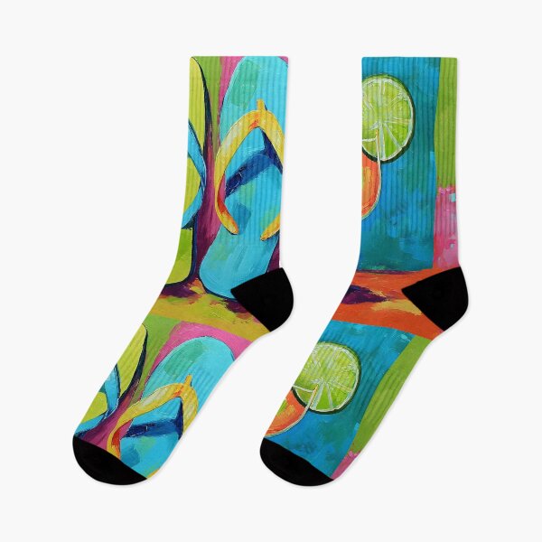 Item preview, Tropical Escape with Vibrant Flip Flops and Citrus Cocktail in a Bold Summer Palette designed and sold by OlfactoART Studio.