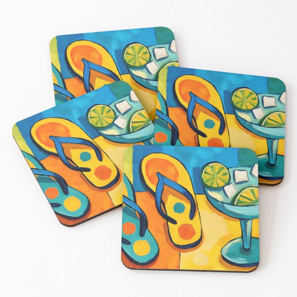 Item preview, Summer Bliss with Bright Flip Flops and Citrus Cocktail in a Vivid Abstract Setting designed and sold by OlfactoART Studio.