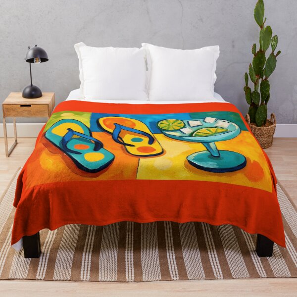 Item preview, Summer Bliss with Bright Flip Flops and Citrus Cocktail in a Vivid Abstract Setting designed and sold by OlfactoART Studio.