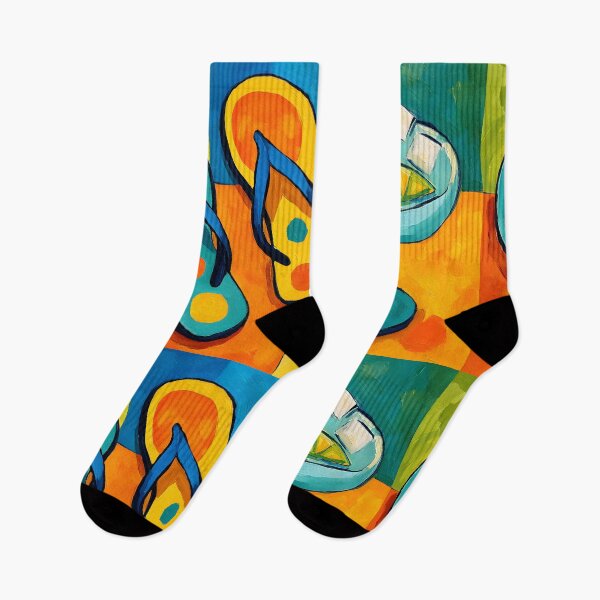 Item preview, Summer Bliss with Bright Flip Flops and Citrus Cocktail in a Vivid Abstract Setting designed and sold by OlfactoART Studio.