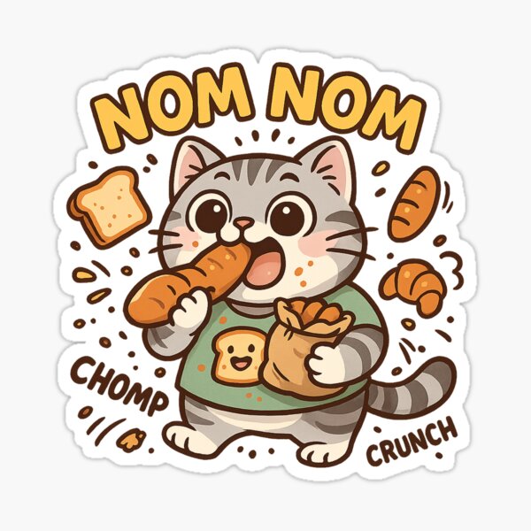 Artikel-Vorschau von Nom Nom! Lustige hungrige Katze isst Brot – Cartoon Snack Attack, designt und verkauft von 奇0904.